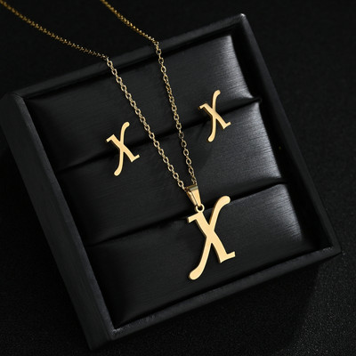 AZ Inicijali od nehrđajućeg čelika Ogrlica i naušnice Kompleti nakita Abeceda Privjesak Lanac Slovo Pribor Pokloni