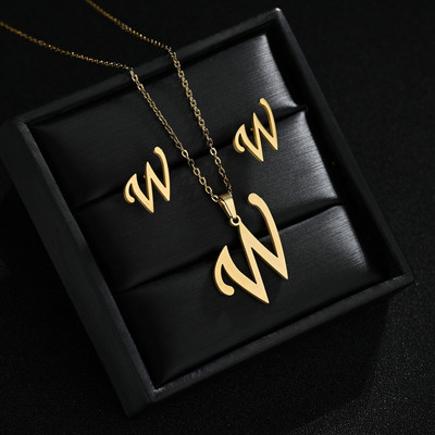 AZ Inicijali od nehrđajućeg čelika Ogrlica i naušnice Kompleti nakita Abeceda Privjesak Lanac Slovo Pribor Pokloni