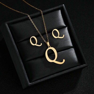 AZ Inicijali od nehrđajućeg čelika Ogrlica i naušnice Kompleti nakita Abeceda Privjesak Lanac Slovo Pribor Pokloni