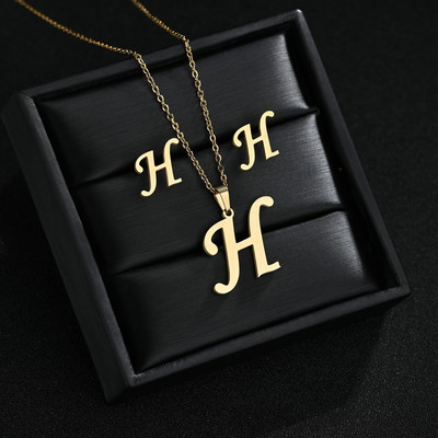 AZ Inicijali od nehrđajućeg čelika Ogrlica i naušnice Kompleti nakita Abeceda Privjesak Lanac Slovo Pribor Pokloni