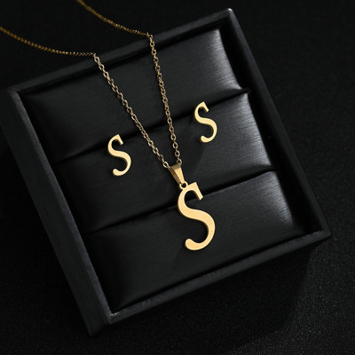 AZ Inicijali od nehrđajućeg čelika Ogrlica i naušnice Kompleti nakita Abeceda Privjesak Lanac Slovo Pribor Pokloni