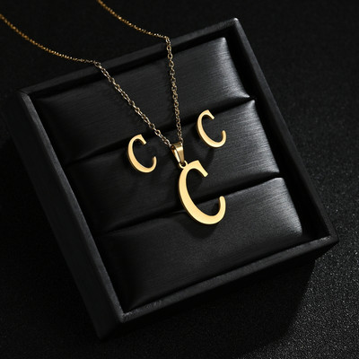 AZ Inicijali od nehrđajućeg čelika Ogrlica i naušnice Kompleti nakita Abeceda Privjesak Lanac Slovo Pribor Pokloni