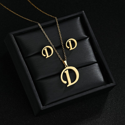 AZ Inicijali od nehrđajućeg čelika Ogrlica i naušnice Kompleti nakita Abeceda Privjesak Lanac Slovo Pribor Pokloni