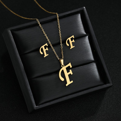 AZ Inicijali od nehrđajućeg čelika Ogrlica i naušnice Kompleti nakita Abeceda Privjesak Lanac Slovo Pribor Pokloni