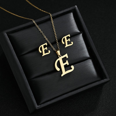 AZ Inicijali od nehrđajućeg čelika Ogrlica i naušnice Kompleti nakita Abeceda Privjesak Lanac Slovo Pribor Pokloni