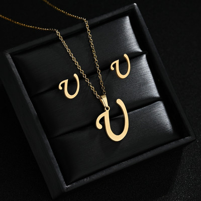 AZ Inicijali od nehrđajućeg čelika Ogrlica i naušnice Kompleti nakita Abeceda Privjesak Lanac Slovo Pribor Pokloni