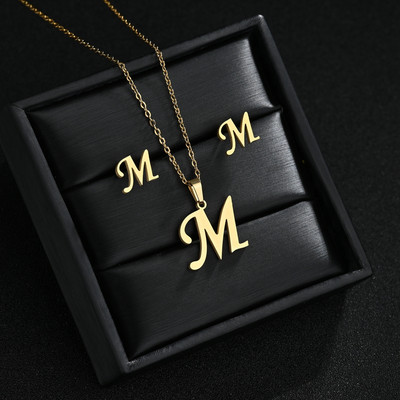 AZ Inicijali od nehrđajućeg čelika Ogrlica i naušnice Kompleti nakita Abeceda Privjesak Lanac Slovo Pribor Pokloni