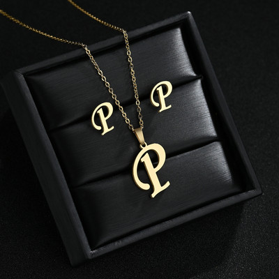 AZ Inicijali od nehrđajućeg čelika Ogrlica i naušnice Kompleti nakita Abeceda Privjesak Lanac Slovo Pribor Pokloni