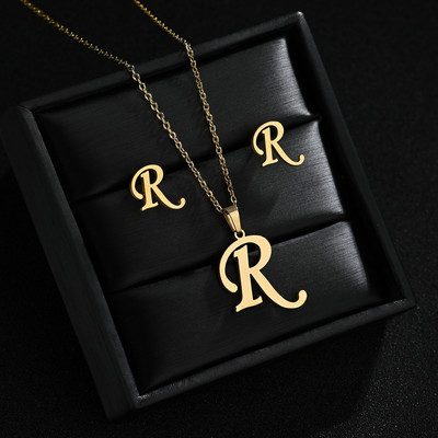 AZ Inicijali od nehrđajućeg čelika Ogrlica i naušnice Kompleti nakita Abeceda Privjesak Lanac Slovo Pribor Pokloni