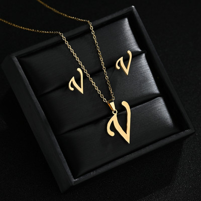 AZ Inicijali od nehrđajućeg čelika Ogrlica i naušnice Kompleti nakita Abeceda Privjesak Lanac Slovo Pribor Pokloni