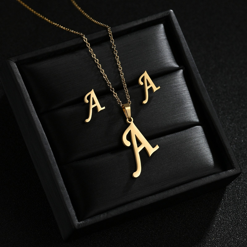 AZ Inicijali od nehrđajućeg čelika Ogrlica i naušnice Kompleti nakita Abeceda Privjesak Lanac Slovo Pribor Pokloni