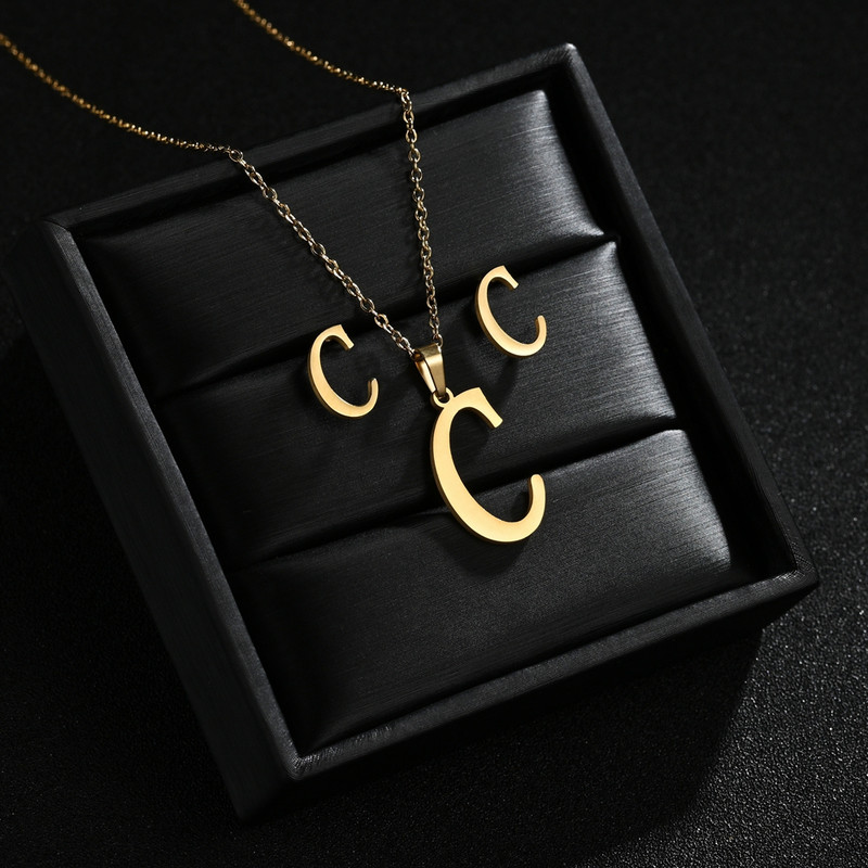 AZ Inicijali od nehrđajućeg čelika Ogrlica i naušnice Kompleti nakita Abeceda Privjesak Lanac Slovo Pribor Pokloni