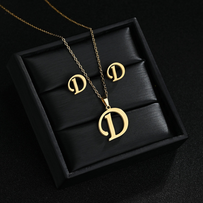 AZ Inicijali od nehrđajućeg čelika Ogrlica i naušnice Kompleti nakita Abeceda Privjesak Lanac Slovo Pribor Pokloni