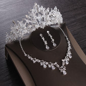 Seturi de bijuterii de mireasă de cristal cu inimă de lux Coroană de zircon cubic de nuntă Set de colier pentru cercei și mărgele africane Set de bijuterii