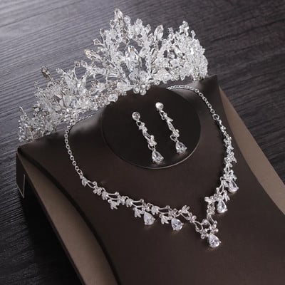 Seturi de bijuterii de mireasă de cristal cu inimă de lux Coroană de zircon cubic de nuntă Set de colier pentru cercei și mărgele africane Set de bijuterii