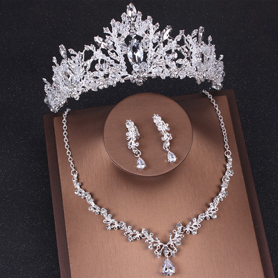 Seturi de bijuterii de mireasă de cristal cu inimă de lux Coroană de zircon cubic de nuntă Set de colier pentru cercei și mărgele africane Set de bijuterii