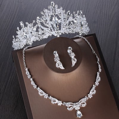 Seturi de bijuterii de mireasă de cristal cu inimă de lux Coroană de zircon cubic de nuntă Set de colier pentru cercei și mărgele africane Set de bijuterii