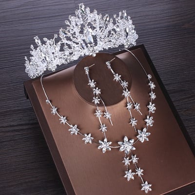 Seturi de bijuterii de mireasă de cristal cu inimă de lux Coroană de zircon cubic de nuntă Set de colier pentru cercei și mărgele africane Set de bijuterii