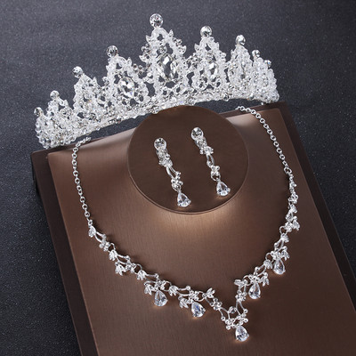 Seturi de bijuterii de mireasă de cristal cu inimă de lux Coroană de zircon cubic de nuntă Set de colier pentru cercei și mărgele africane Set de bijuterii