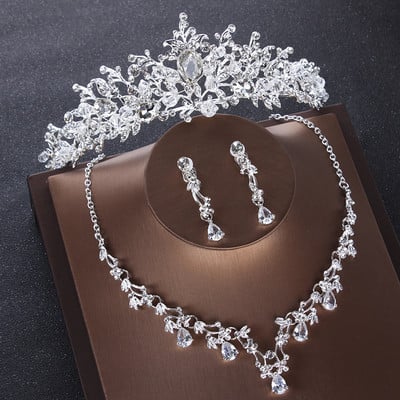 Seturi de bijuterii de mireasă de cristal cu inimă de lux Coroană de zircon cubic de nuntă Set de colier pentru cercei și mărgele africane Set de bijuterii