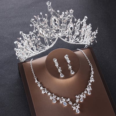 Seturi de bijuterii de mireasă de cristal cu inimă de lux Coroană de zircon cubic de nuntă Set de colier pentru cercei și mărgele africane Set de bijuterii