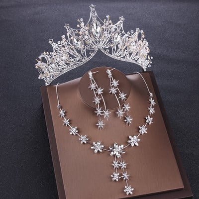 Seturi de bijuterii de mireasă de cristal cu inimă de lux Coroană de zircon cubic de nuntă Set de colier pentru cercei și mărgele africane Set de bijuterii