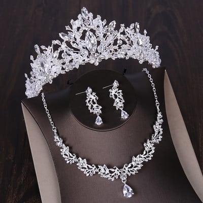 Seturi de bijuterii de mireasă de cristal cu inimă de lux Coroană de zircon cubic de nuntă Set de colier pentru cercei și mărgele africane Set de bijuterii