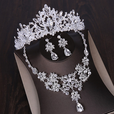 Seturi de bijuterii de mireasă de cristal cu inimă de lux Coroană de zircon cubic de nuntă Set de colier pentru cercei și mărgele africane Set de bijuterii
