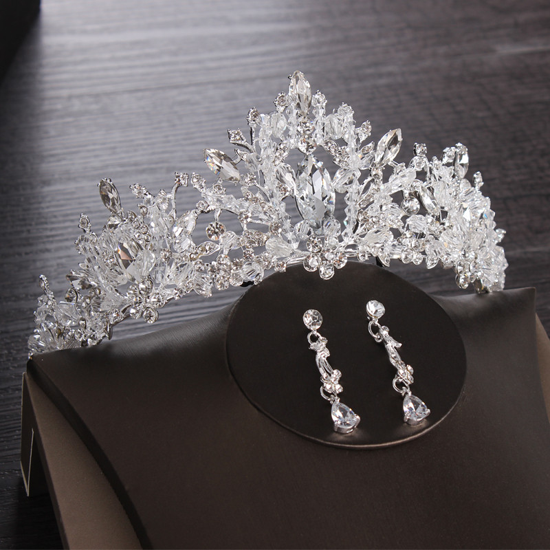 Seturi de bijuterii de mireasă de cristal cu inimă de lux Coroană de zircon cubic de nuntă Set de colier pentru cercei și mărgele africane Set de bijuterii