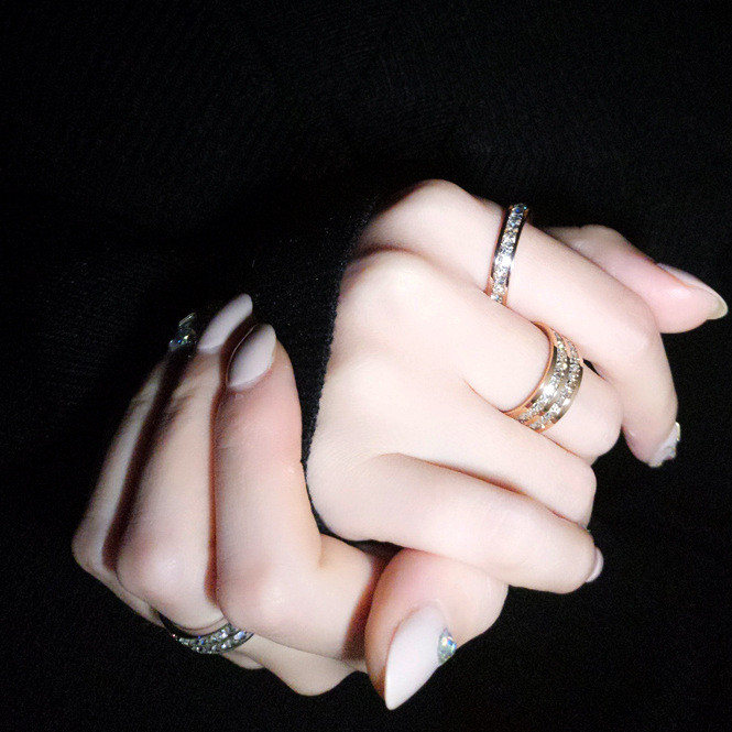 Luxus rózsa arany színű kétsoros négyzet alakú cirkon rozsdamentes acél gyűrű nőknek Romantikus Engageme esküvői ékszer Női