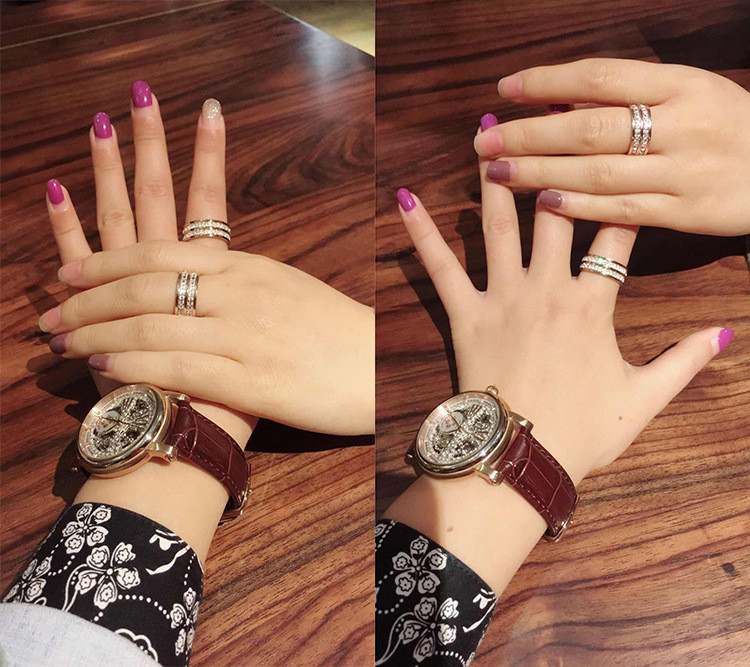 Luxus rózsa arany színű kétsoros négyzet alakú cirkon rozsdamentes acél gyűrű nőknek Romantikus Engageme esküvői ékszer Női