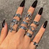 Set de inele inimii punk gotice pentru femei Zaruri negre Vintage Spades As placat cu argint Retro cu strass Charm Biliard Bijuterii pentru degete