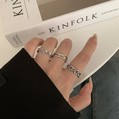 Set de inele inimii punk gotice pentru femei Zaruri negre Vintage Spades As placat cu argint Retro cu strass Charm Biliard Bijuterii pentru degete