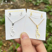 Seturi de bijuterii coreeane din oțel inoxidabil Colier cu pandantive cu gesturi de inimă de modă pentru femei, bărbați, cercei, Collier Femme