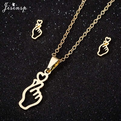 Seturi de bijuterii coreeane din oțel inoxidabil Colier cu pandantive cu gesturi de inimă de modă pentru femei, bărbați, cercei, Collier Femme