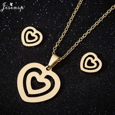 Seturi de bijuterii coreeane din oțel inoxidabil Colier cu pandantive cu gesturi de inimă de modă pentru femei, bărbați, cercei, Collier Femme