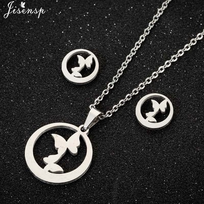 Seturi de bijuterii coreeane din oțel inoxidabil Colier cu pandantive cu gesturi de inimă de modă pentru femei, bărbați, cercei, Collier Femme