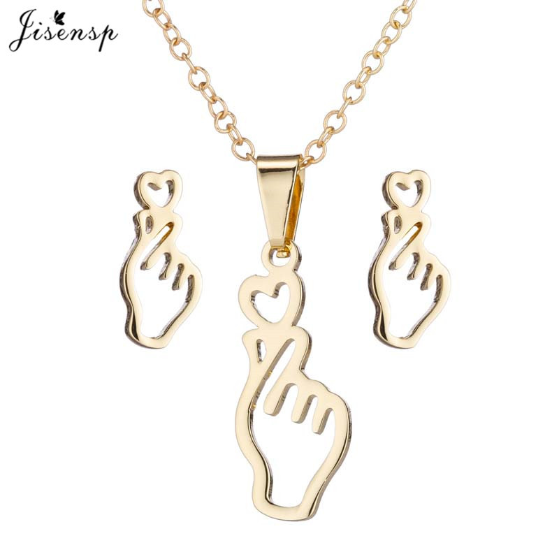 Seturi de bijuterii coreeane din oțel inoxidabil Colier cu pandantive cu gesturi de inimă de modă pentru femei, bărbați, cercei, Collier Femme