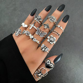 UMKA Hiphop Vintage Gyűrűk Női Férfi Esztétikus Retro Punk Ezüst Szín Szív Virág Pillangó Lánc Ujj Gyűrű Ékszer 2022