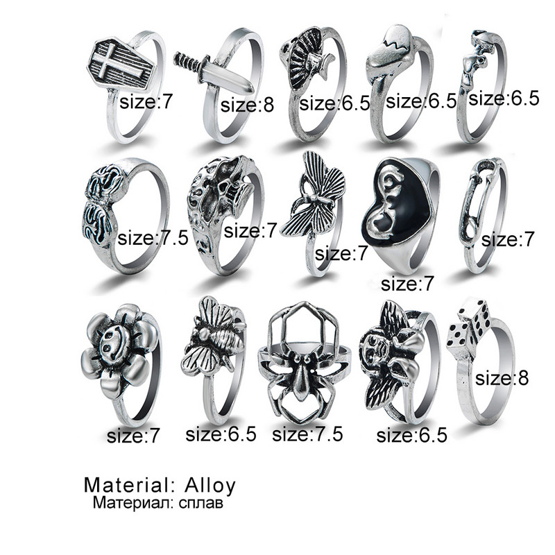 UMKA Hiphop Vintage Gyűrűk Női Férfi Esztétikus Retro Punk Ezüst Szín Szív Virág Pillangó Lánc Ujj Gyűrű Ékszer 2022