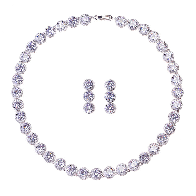 Emmaya márkájú, gyönyörű kerek fehérarany színű AAA cirkon esküvői ékszerkészletek szerelmes menyasszonyoknak, népszerű ajándék