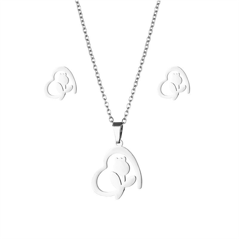 316L divatos rozsdamentes acél szív rózsa medál nyaklánc és fülbevaló Hollow Chian Choker ékszerkészlet nőknek ajándék