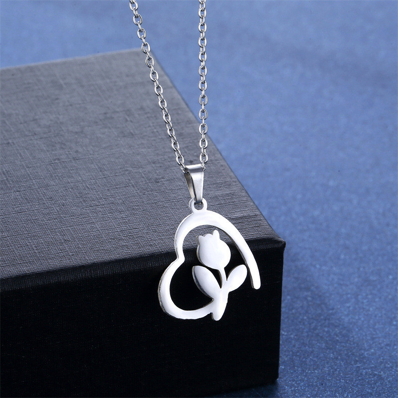 316L divatos rozsdamentes acél szív rózsa medál nyaklánc és fülbevaló Hollow Chian Choker ékszerkészlet nőknek ajándék