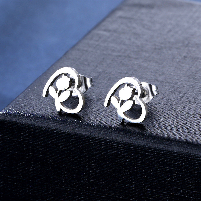 316L divatos rozsdamentes acél szív rózsa medál nyaklánc és fülbevaló Hollow Chian Choker ékszerkészlet nőknek ajándék