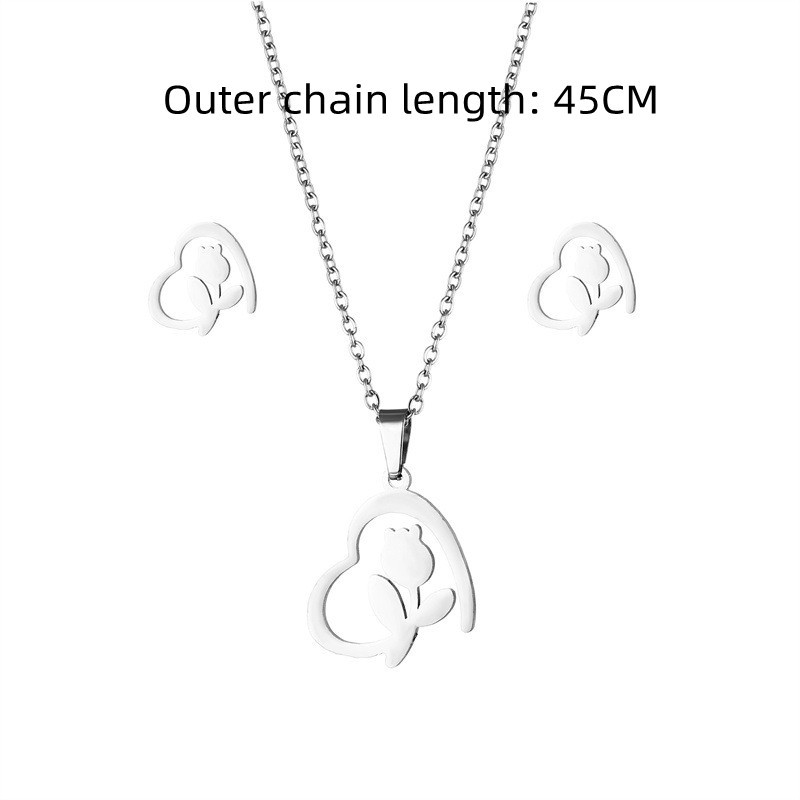 316L divatos rozsdamentes acél szív rózsa medál nyaklánc és fülbevaló Hollow Chian Choker ékszerkészlet nőknek ajándék