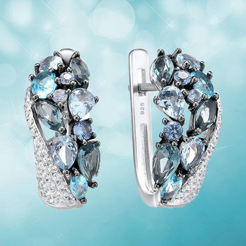 Σετ κοσμημάτων σχεδιαστής πολυτελείας Aquamarine Crystal Σετ Σκουλαρίκια με δαχτυλίδι γάμου Σετ δώρο του Αγίου Βαλεντίνου Κοσμήματα Joyas Para Damas