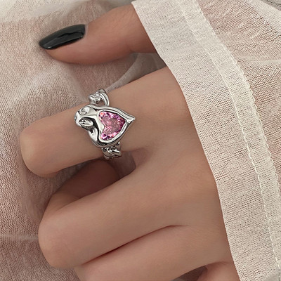 Szabálytalan rózsaszín kristály szívgyűrűk kreatív Y2K kék opál összetört szív pár gyűrűk grunge lila rózsaszín cirkon nyitott gyűrűk ékszerek