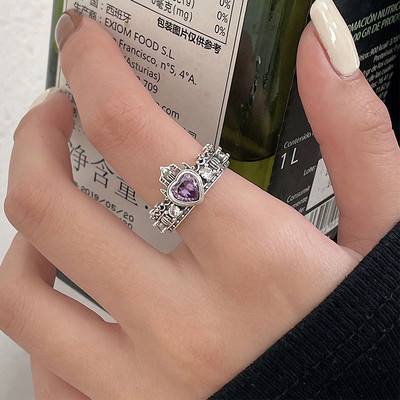 Szabálytalan rózsaszín kristály szívgyűrűk kreatív Y2K kék opál összetört szív pár gyűrűk grunge lila rózsaszín cirkon nyitott gyűrűk ékszerek