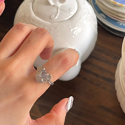 Szabálytalan rózsaszín kristály szívgyűrűk kreatív Y2K kék opál összetört szív pár gyűrűk grunge lila rózsaszín cirkon nyitott gyűrűk ékszerek