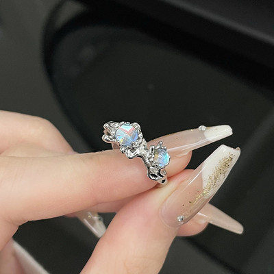 Szabálytalan rózsaszín kristály szívgyűrűk kreatív Y2K kék opál összetört szív pár gyűrűk grunge lila rózsaszín cirkon nyitott gyűrűk ékszerek